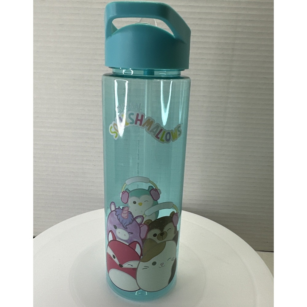 Squishmallow Aqua 24oz Water Bottle With Straw and‎ Lid.